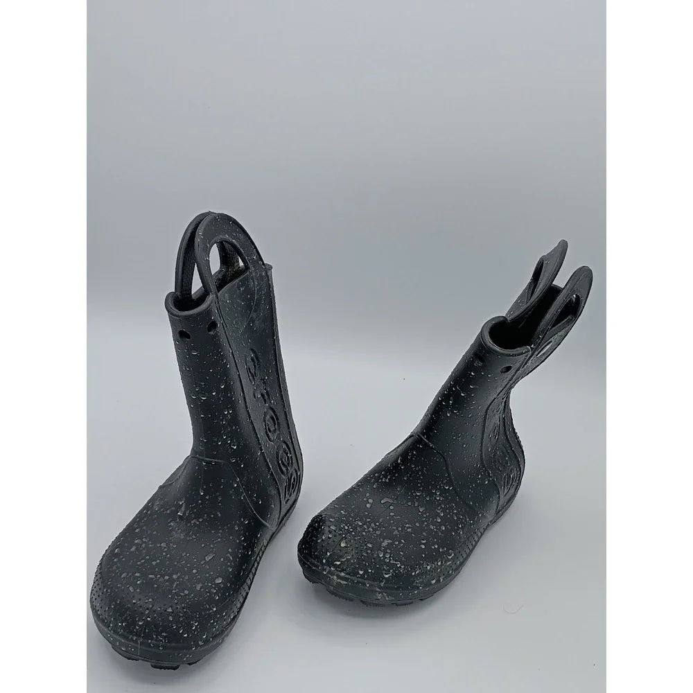 Crocs Kids Handle It Rain Boot Black J1 Waterproof Pull-On Boots